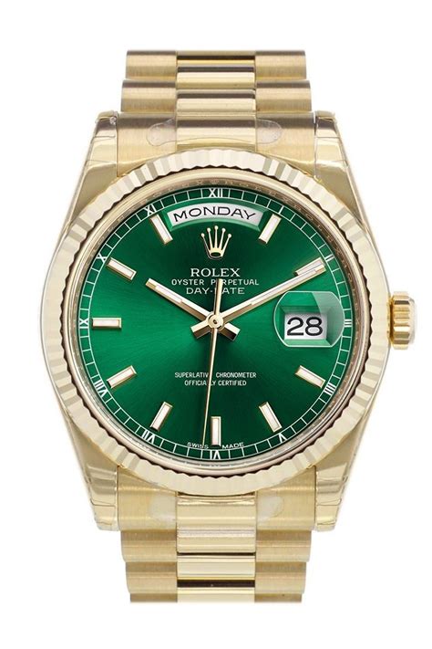 36mm rolex president green dial|Rolex gold green dial.